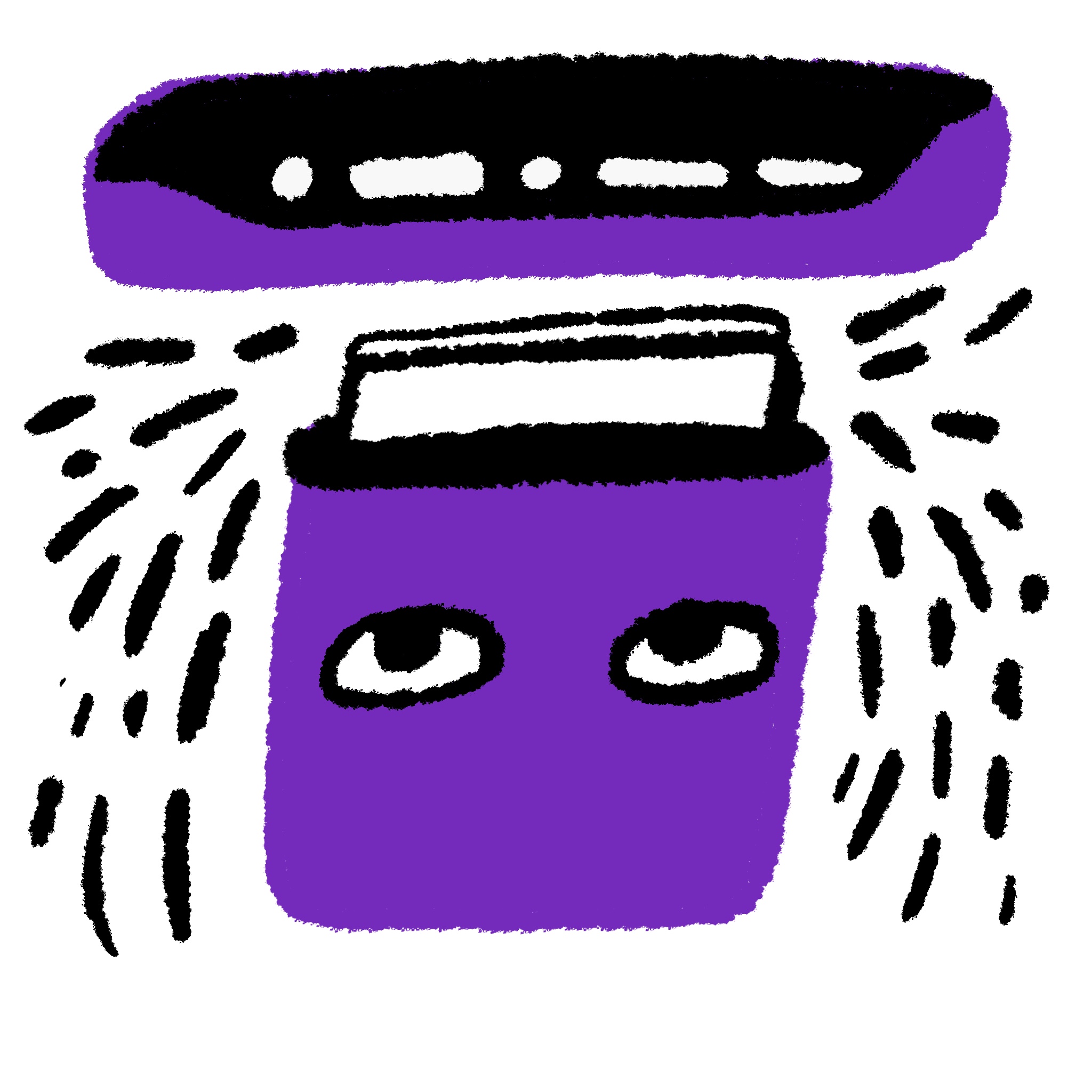 Spot illustration of a purple dongle with eyes