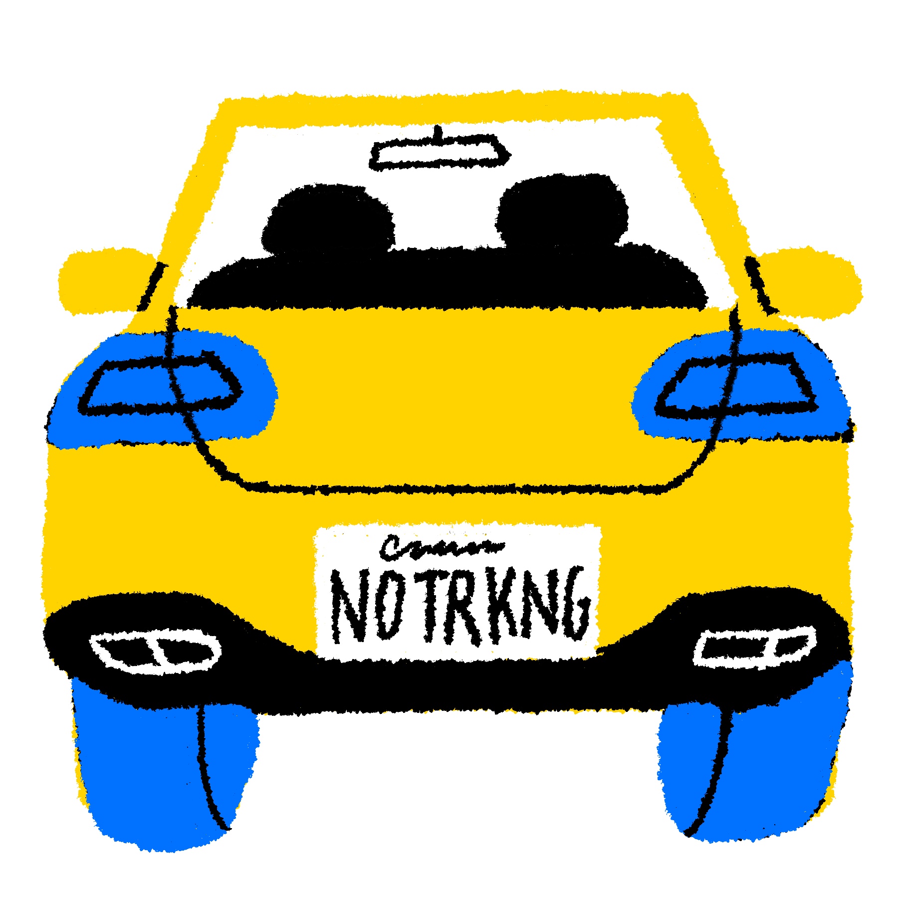 Spot illustration of the back of a car, with a license plate that reads “NOTRKING”.