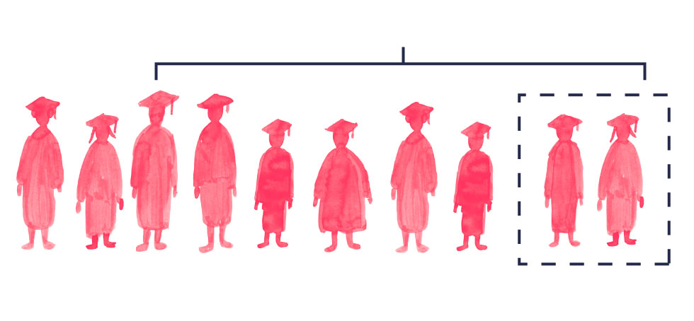 Illustration of a row of students in a line