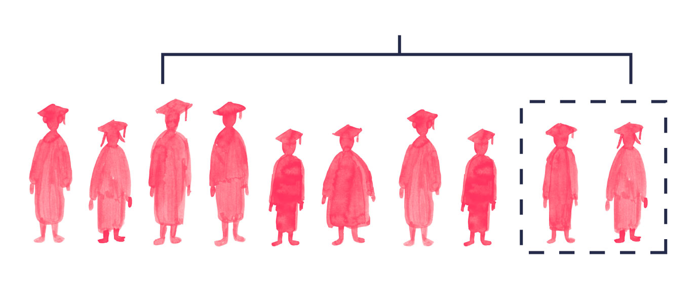Illustration of a row of students in a line