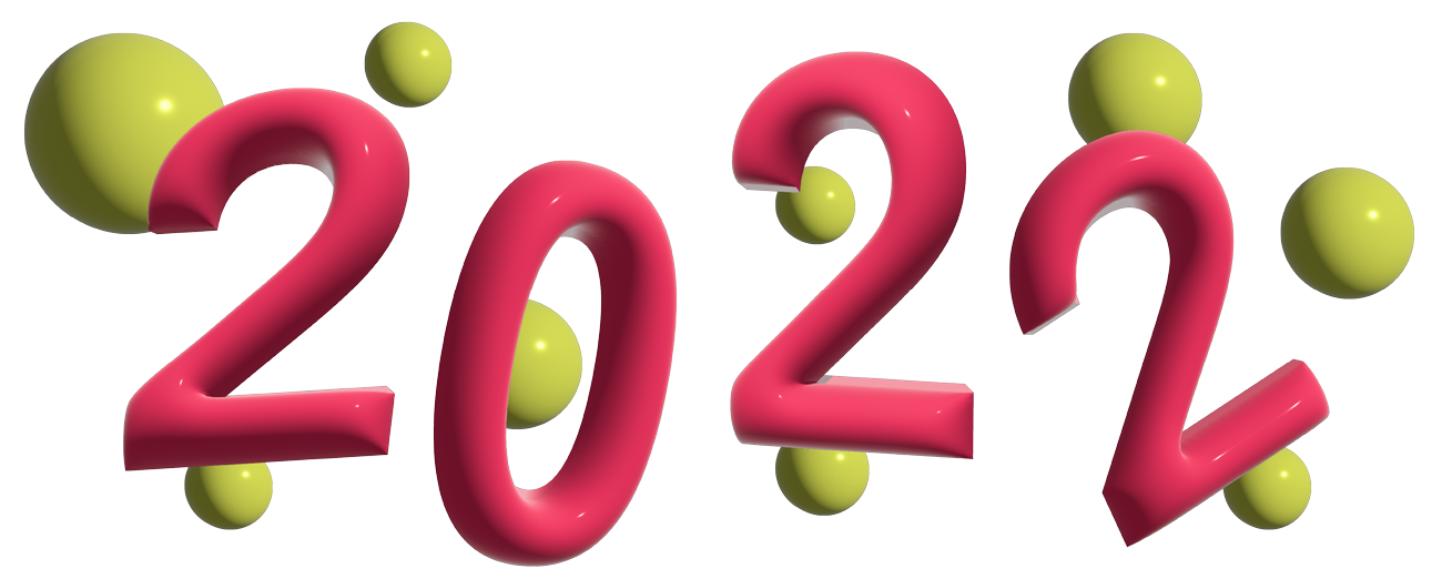 3-D illustration of the number 2022 in a shiny pink