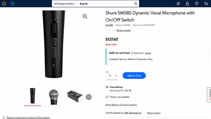 A screenshot showing an item for sale on Walmart.com but sold by a third-party vendor