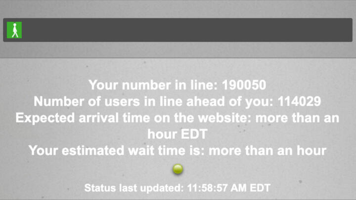 A screenshot of Maryland's new BEACON system with the message "Your number in line: 190050"