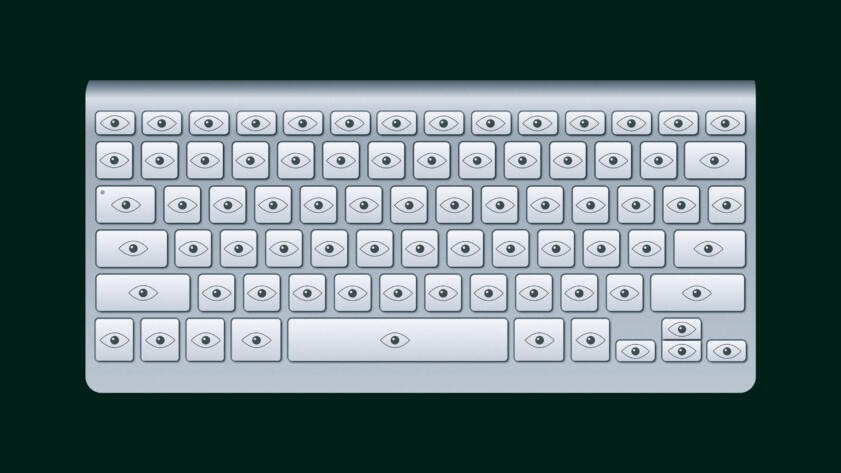 Illustration of a keyboard but every key has an eye symbol on it