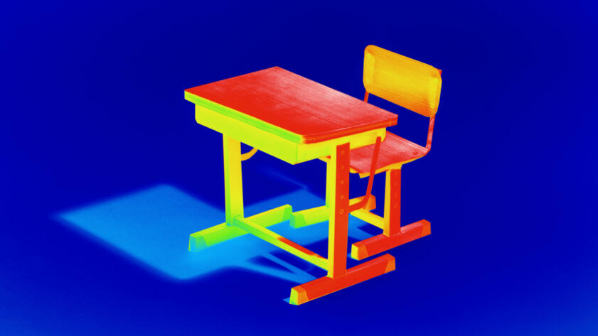 An illustration of a thermal image of a school desk