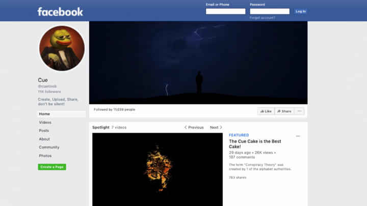 A screenshot of the Cue Facebook Page