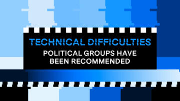 A Facebook colored technical difficulties screen that reads "Technical difficulties: political groups have been recommended'
