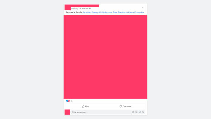 A screenshot of a Facebook post used to determine hashtag presence with all personal information in the post redacted