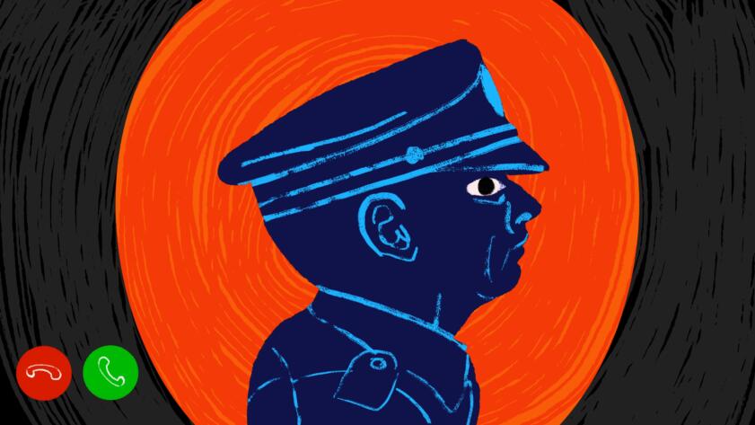Illustration of police officer's side profile seen through the Ring app video.