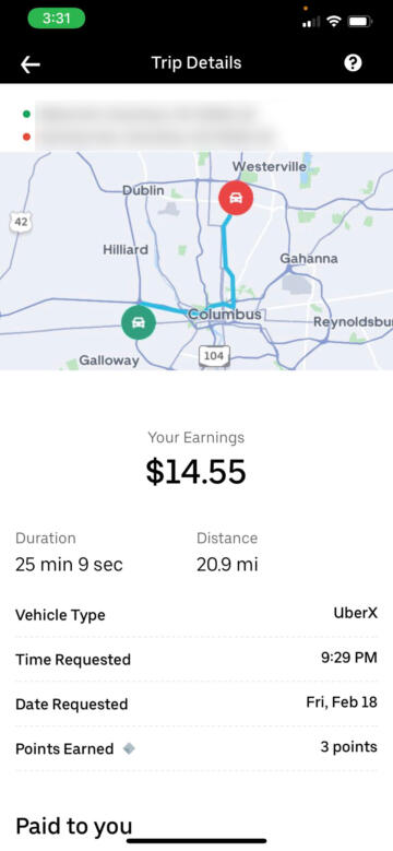 uber driver trip calculator