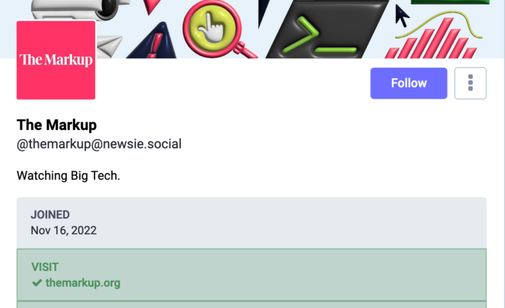 Screenshot showing that themarkup.org is a verified link from The Markup's Mastodon account.