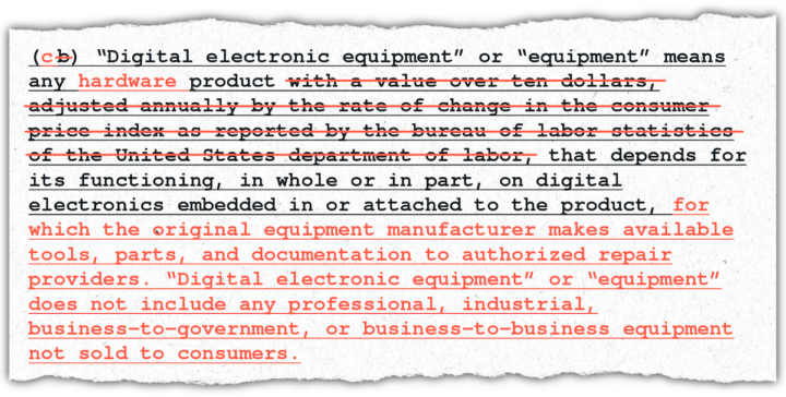 An excerpt of the bill showing TechNet's proposed revisions to the original bill