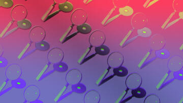 Photo illustration of an array of magnifying glasses, with various duotones and gradients coloring it.