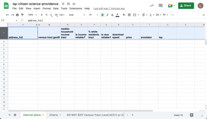 Screenshot of a template spreadsheet for importing ISP data.