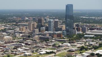 An aerial photograph of downtown Oklahoma City.