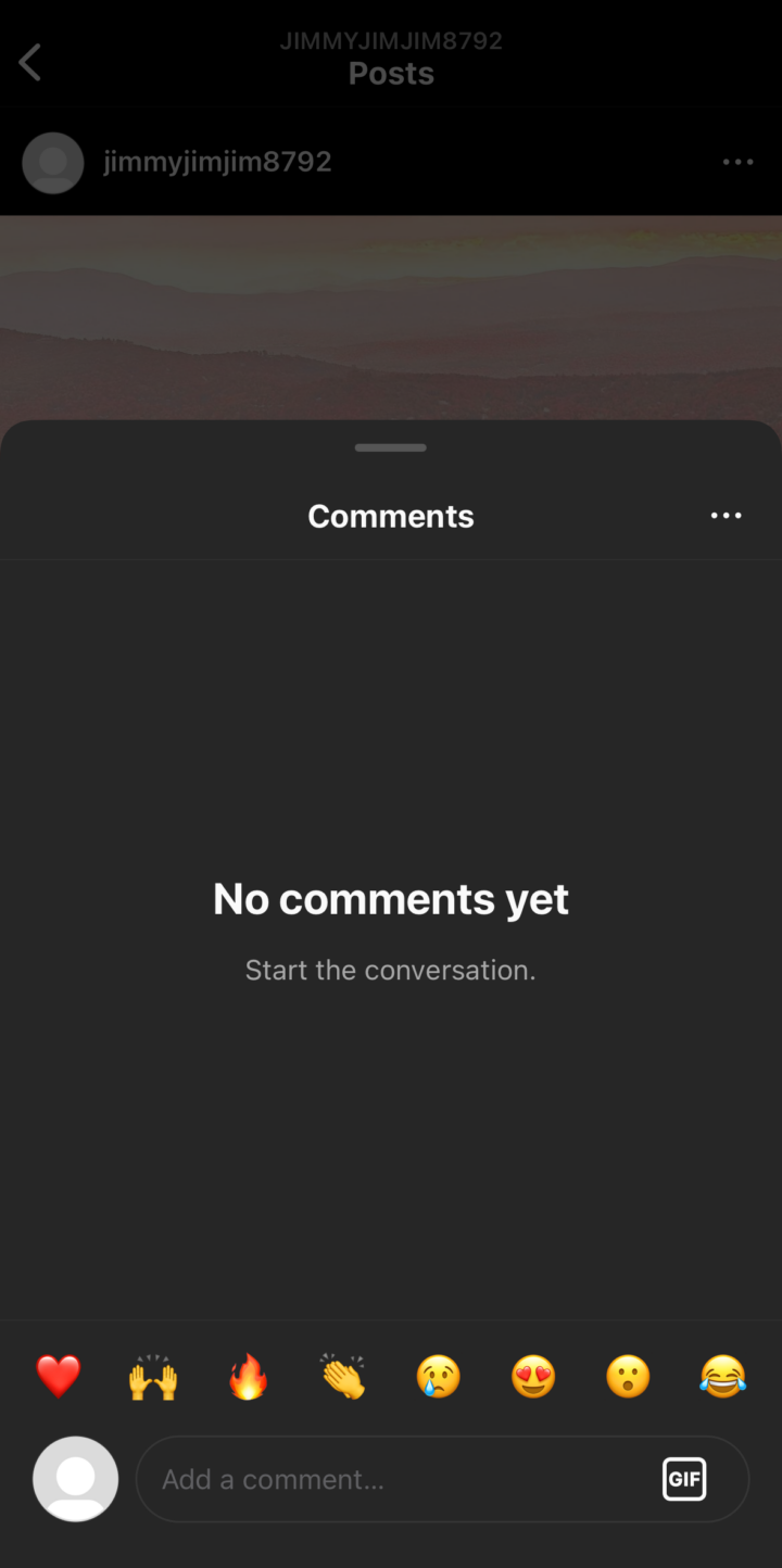 The comments section of an Instagram post says that there are “No comments yet.”