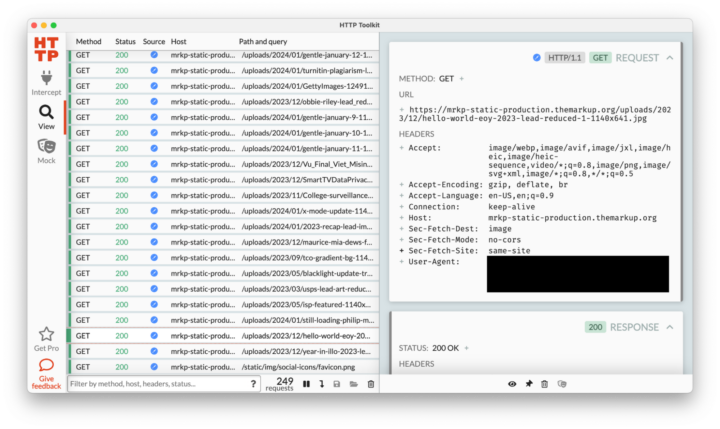 Screenshot of the HTTP Toolkit window