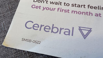 Close-up photograph of logo for mental health telehealth company Cerebral on paper