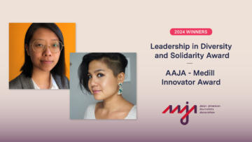  Sisi Wei (left) won the leadership in diversity and solidarity award and Lam Thuy Vo (right) won the inaugural AAJA-Medill innovator award