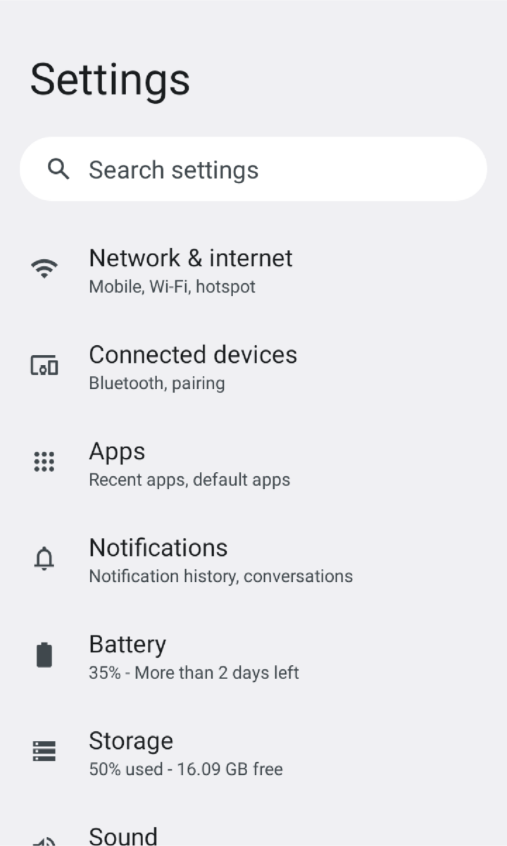 Screenshot of Android Settings