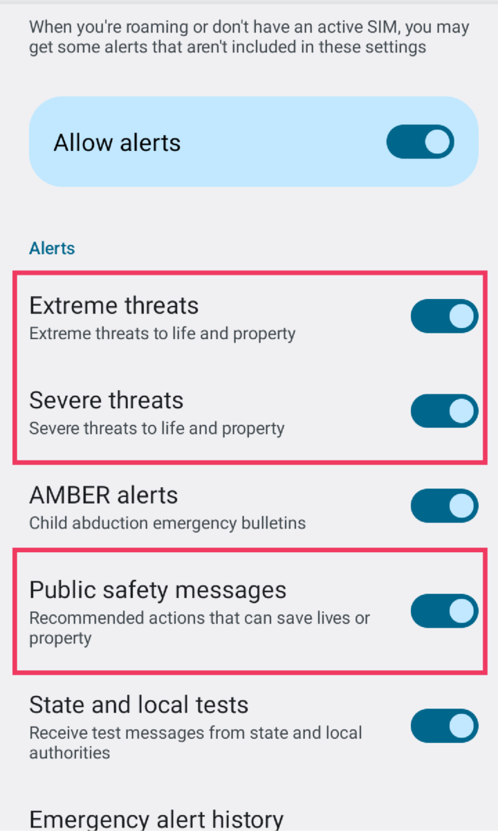 Screenshot of Wireless Emergency Alerts