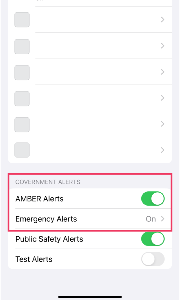 Screenshot of Government Alerts