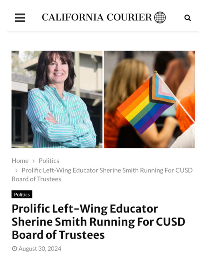 titled "Prolific Left-Wing Educator Sherine Smith Running For CUSD Board of Trustees."