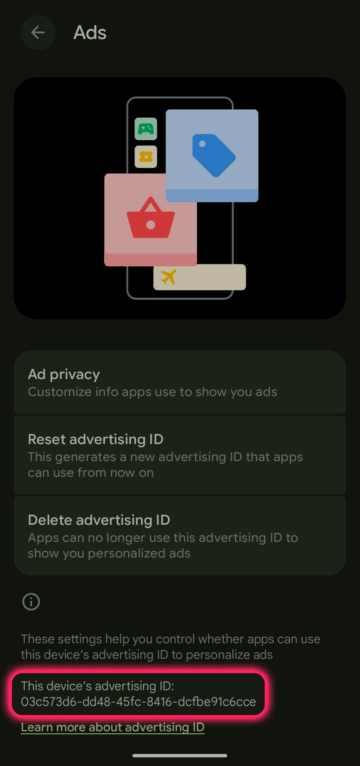 Screenshot of Android Ads setting